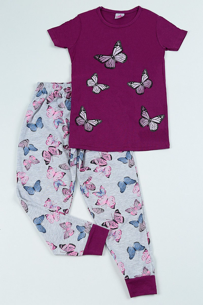 Mor (6-13 yaş)Baskılı Kız Çocuk Pijama Takımı 103166