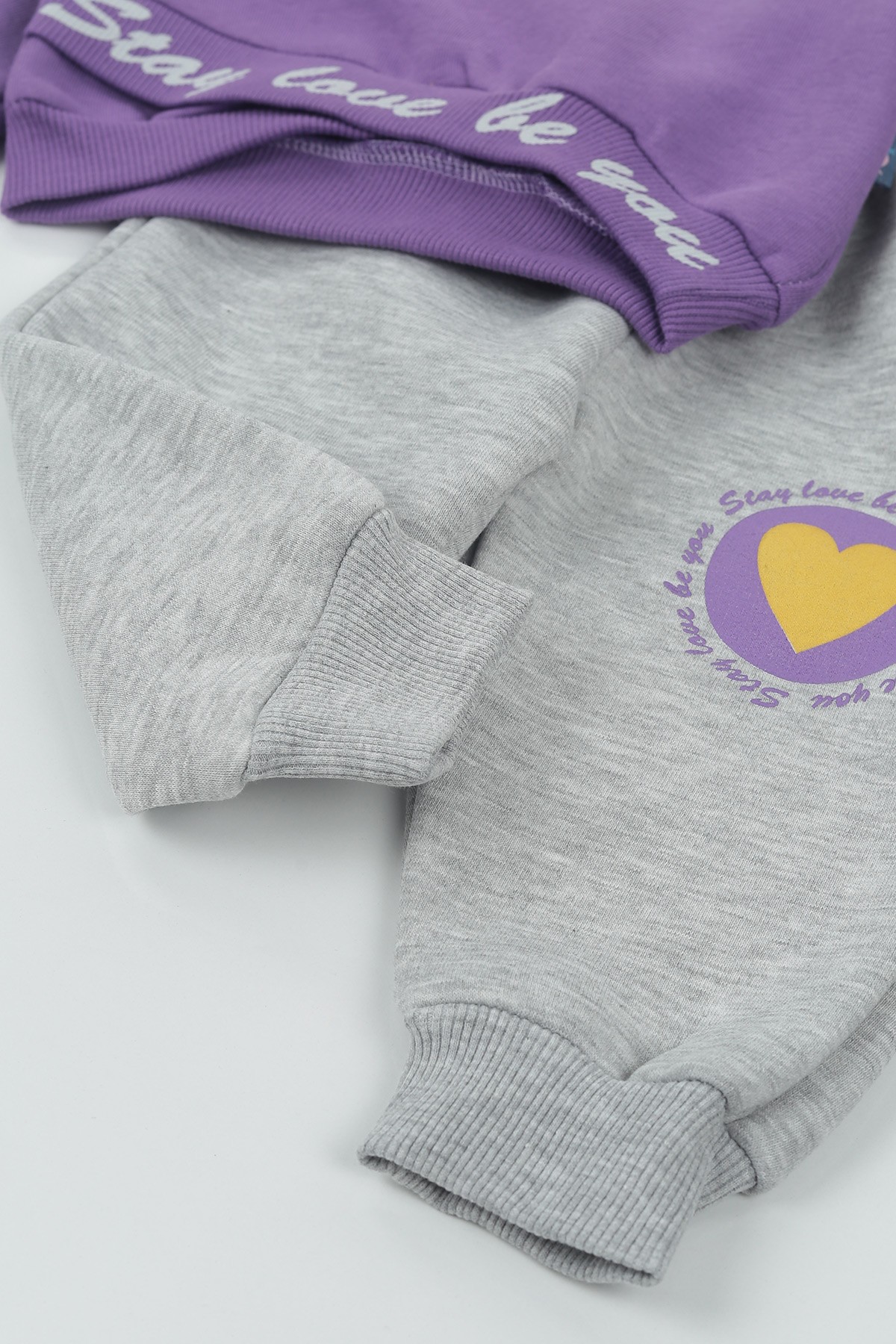 Mor (9-24 Ay) Stay Love Kalp Baskılı Üç İp Şardonlu Kız Çocuk Takım 136607