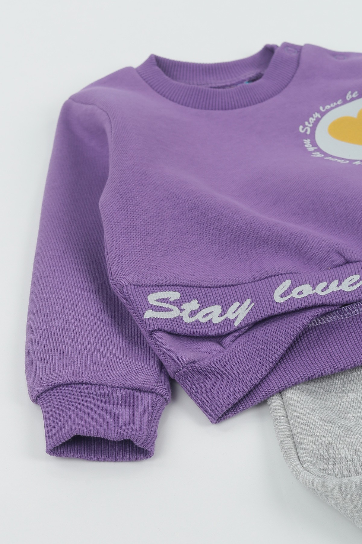 Mor (9-24 Ay) Stay Love Kalp Baskılı Üç İp Şardonlu Kız Çocuk Takım 136607