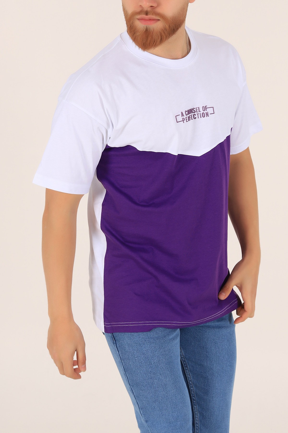 Mor A Counsel Of Perfectıon Baskılı Oversize Erkek Tişört 169683