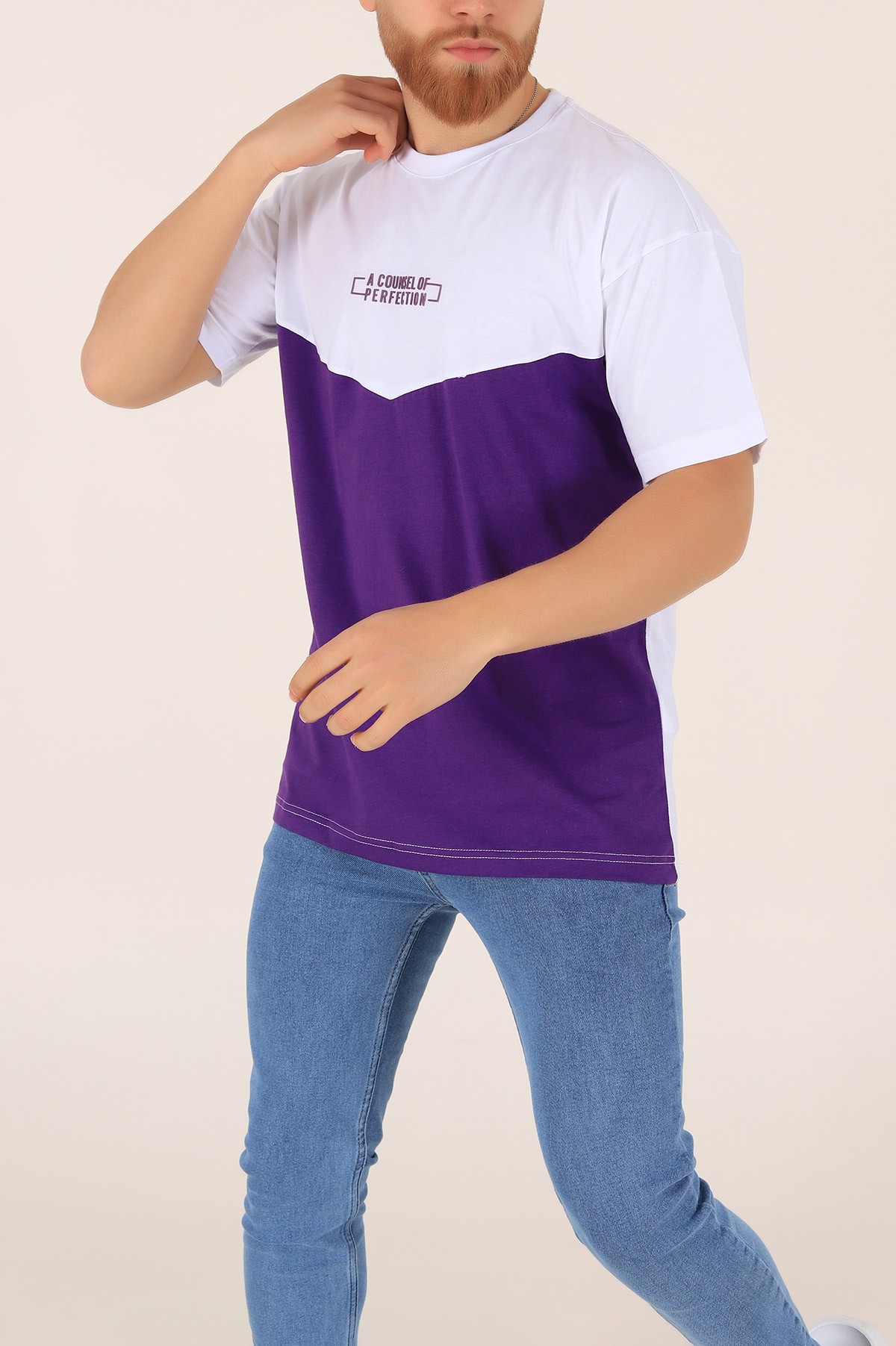 Mor A Counsel Of Perfectıon Baskılı Oversize Erkek Tişört 169683