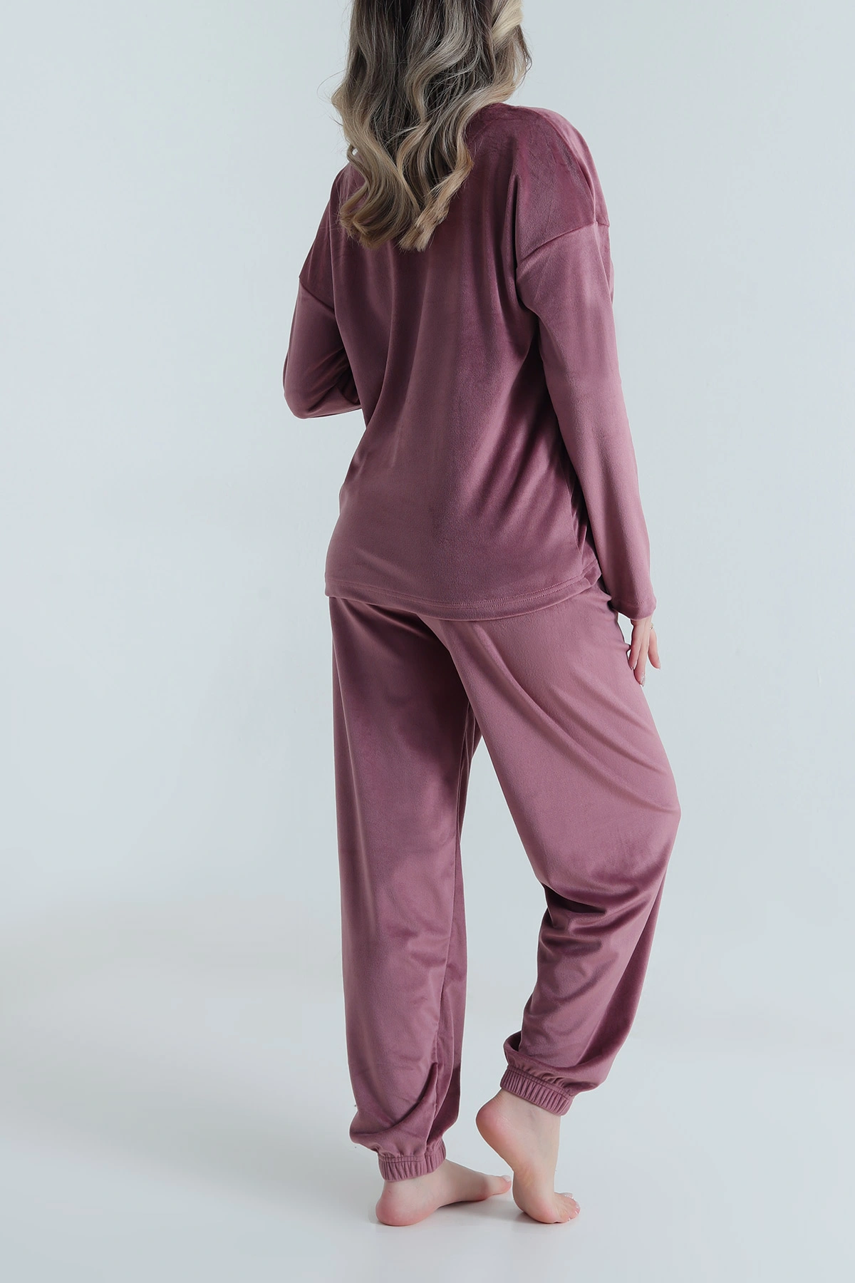 Mor Baskılı Kadife Kadın Pijama Takımı 491063