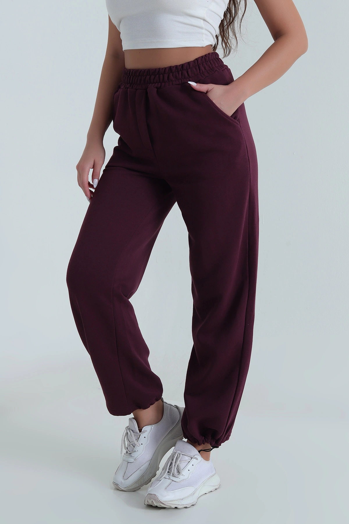 Mor Bel ve Paça Lastikli Üç İp Kadın Pantolon 484564