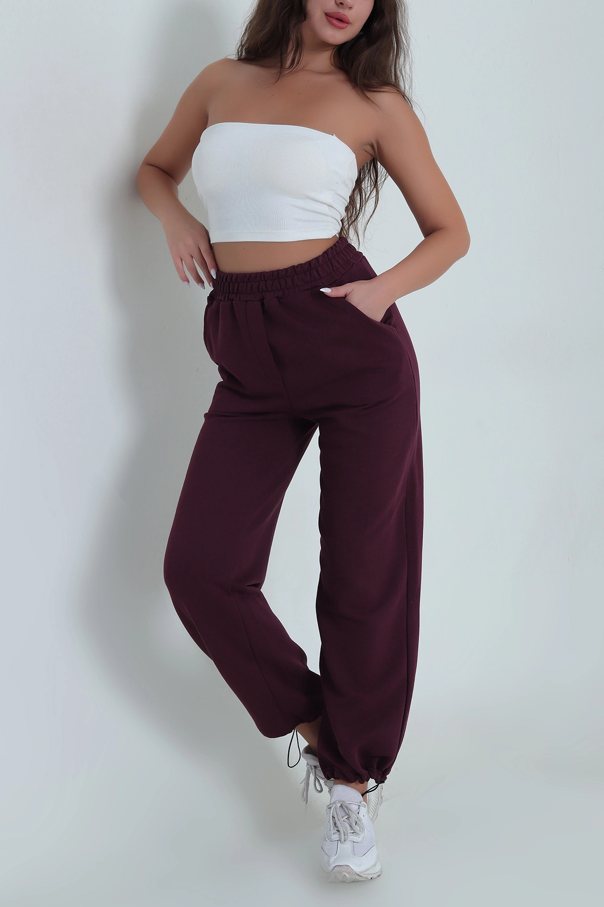 Mor Bel ve Paça Lastikli Üç İp Kadın Pantolon 484564