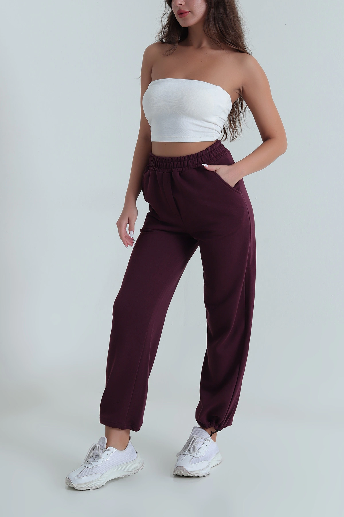 Mor Bel ve Paça Lastikli Üç İp Kadın Pantolon 484564