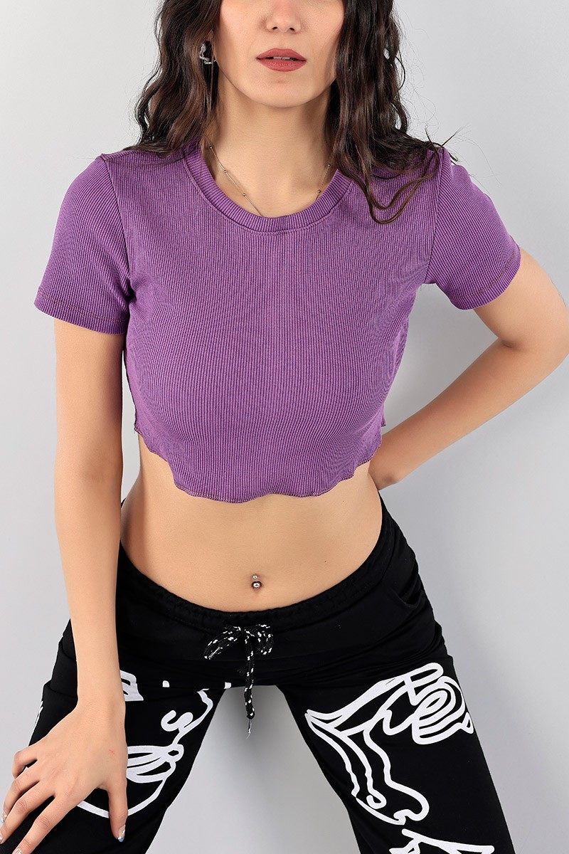 Mor Bisiklet Yaka Fitilli Crop 97034