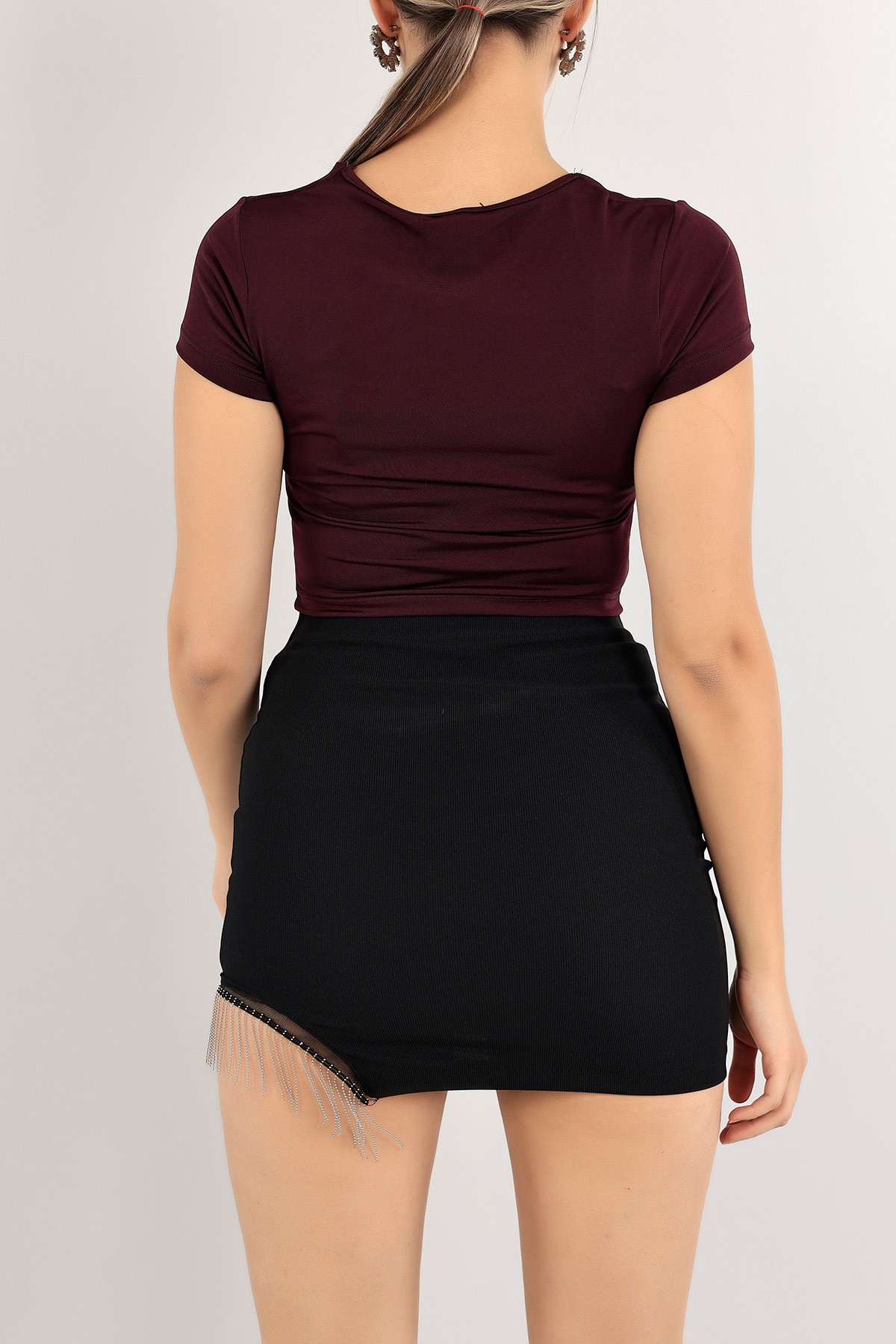 Mor Büzgü Tasarım Sendy Crop Bluz 119307