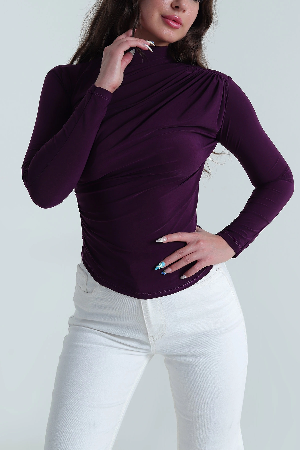 Mor Büzgülü Sandy Kadın Bluz 485000