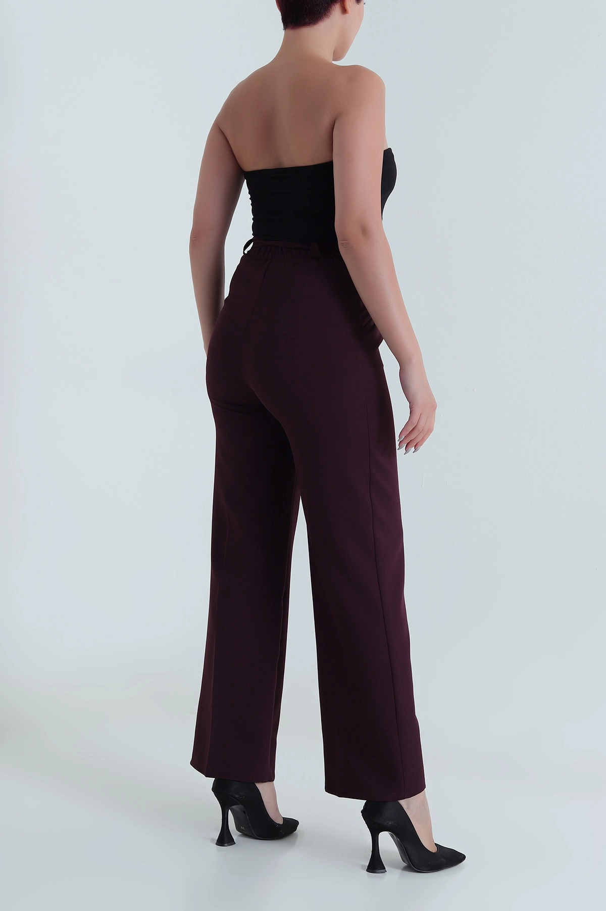 Mor Çift Pileli Beli Lastikli Kadın Pantolon 482577
