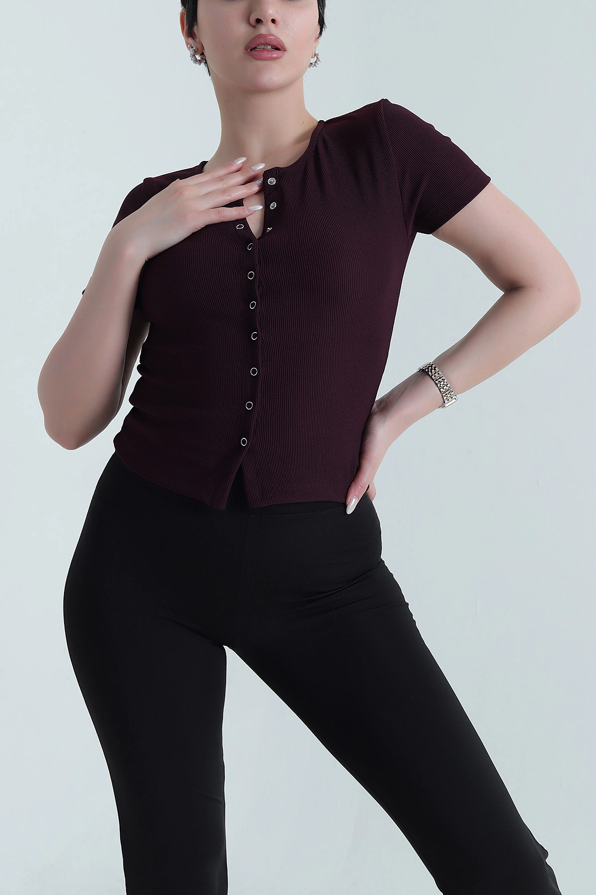 Mor Çıtçıtlı Ottoman Kadın Bluz 448308