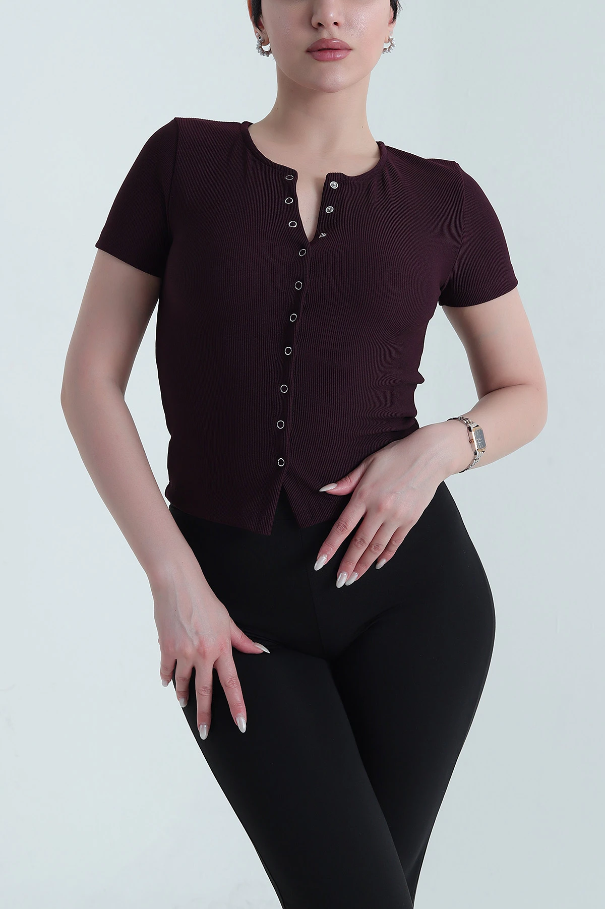 Mor Çıtçıtlı Ottoman Kadın Bluz 448308