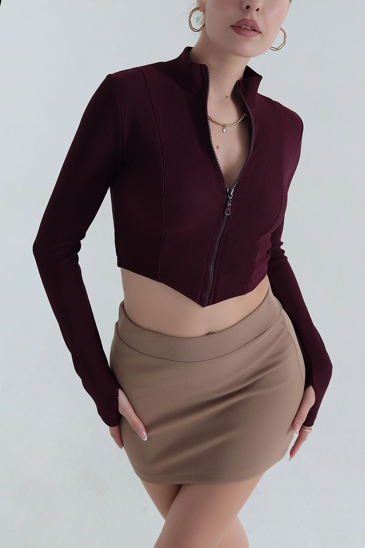 Mor Fermuarlı Ottoman Kadın Bluz 394816