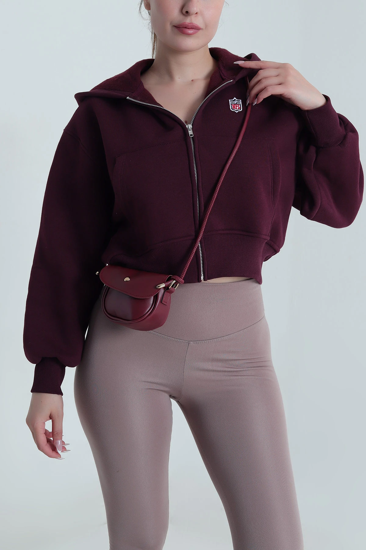 Mor Fermuarlı Şardonlu Üç İp Kadın Sweat 485040