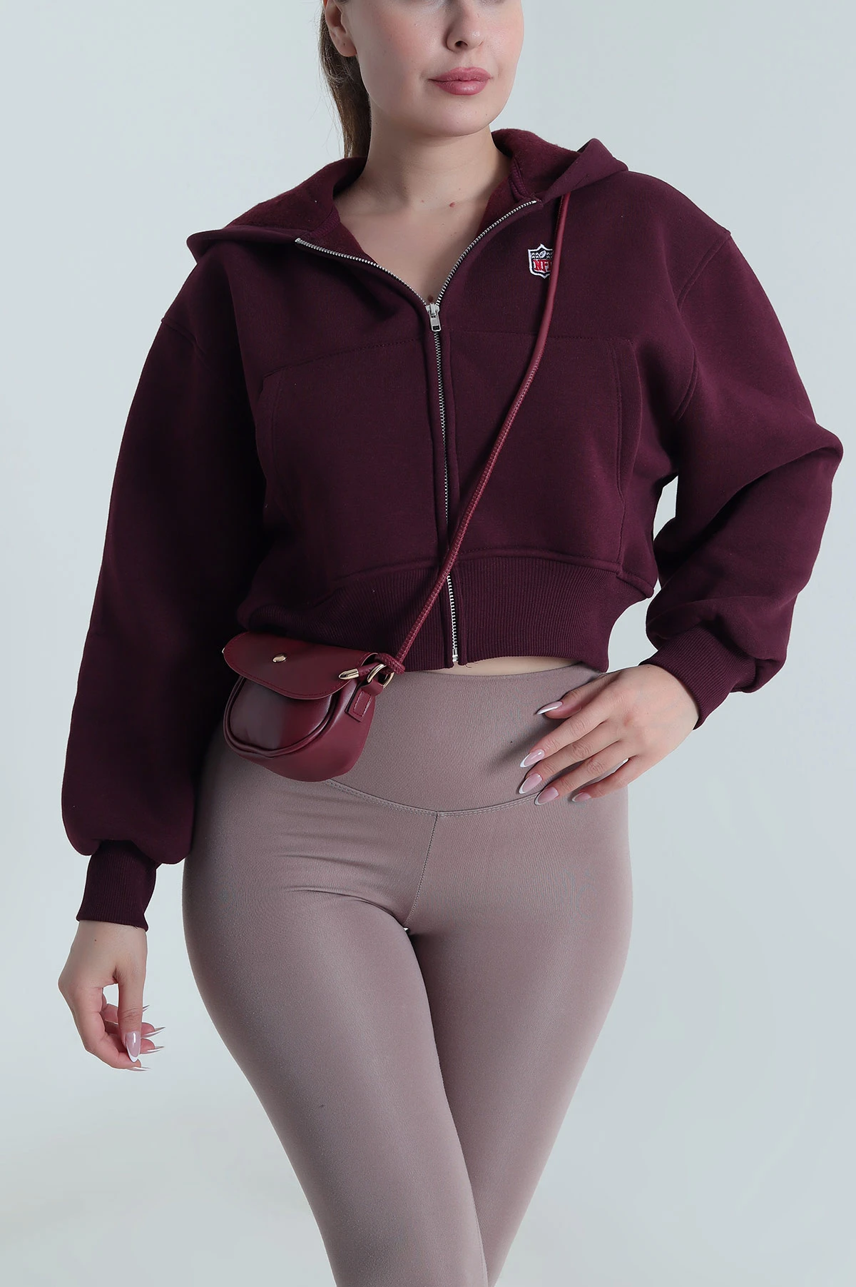 Mor Fermuarlı Şardonlu Üç İp Kadın Sweat 485040