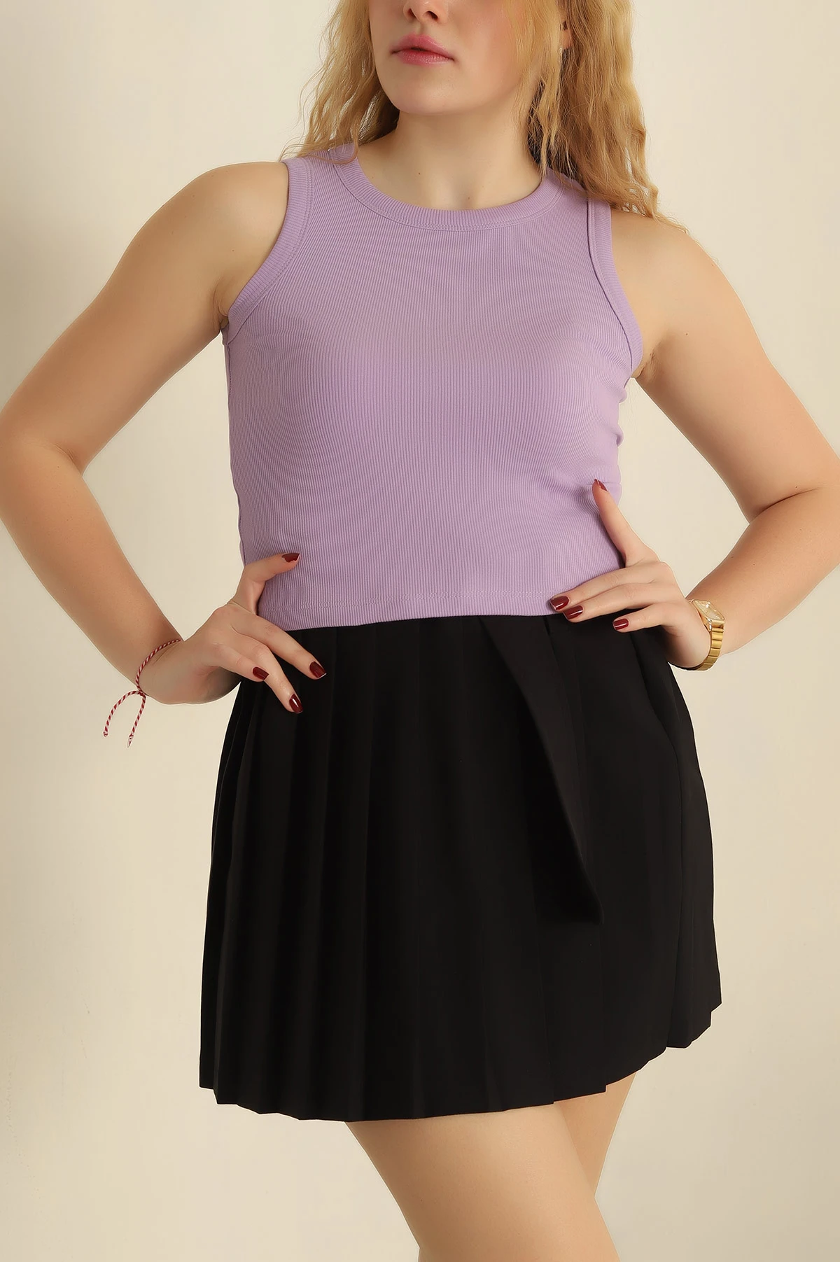 Lila Fitilli Likralı Atlet 253709