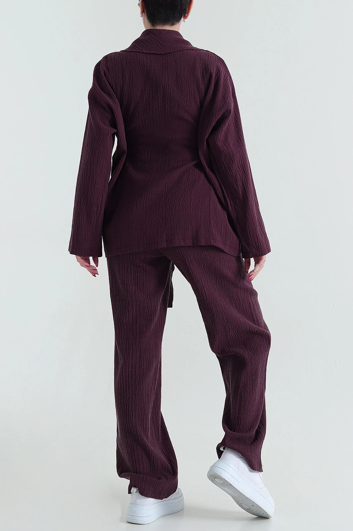 Mor Gofre Kimono Pantolon Kadın İkili Takım 429931