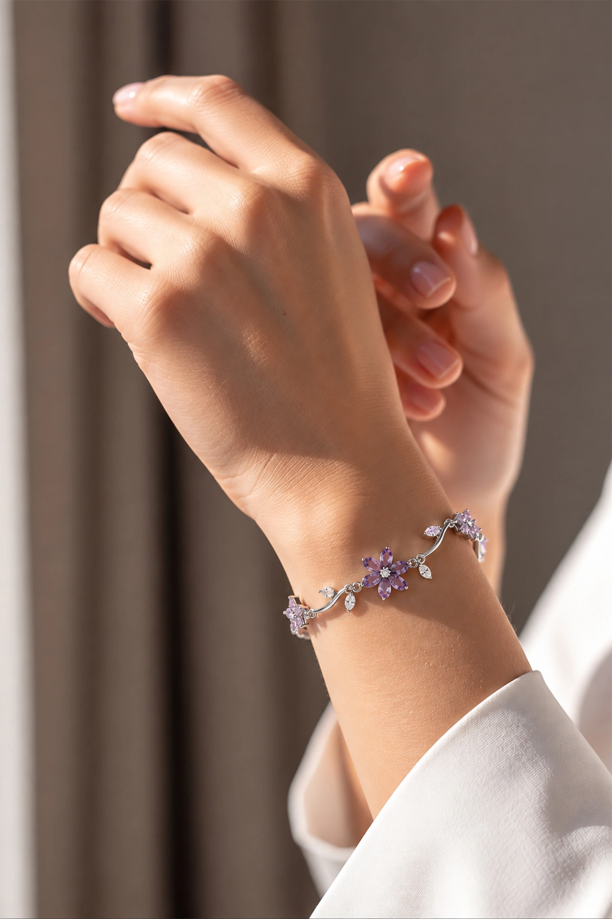 Mor Gümüş Çiçek Model  Bileklik 489642
