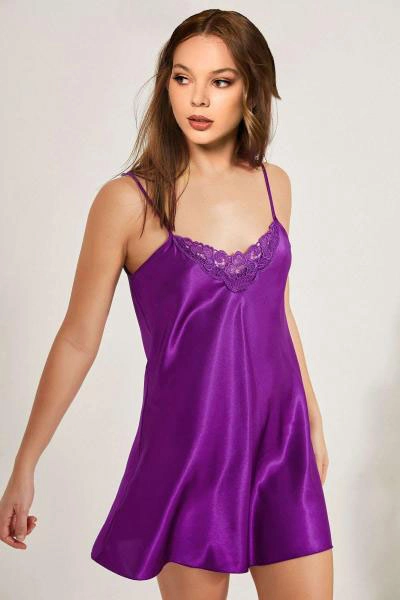 Mor Güpürlü Saten Gecelik 336712