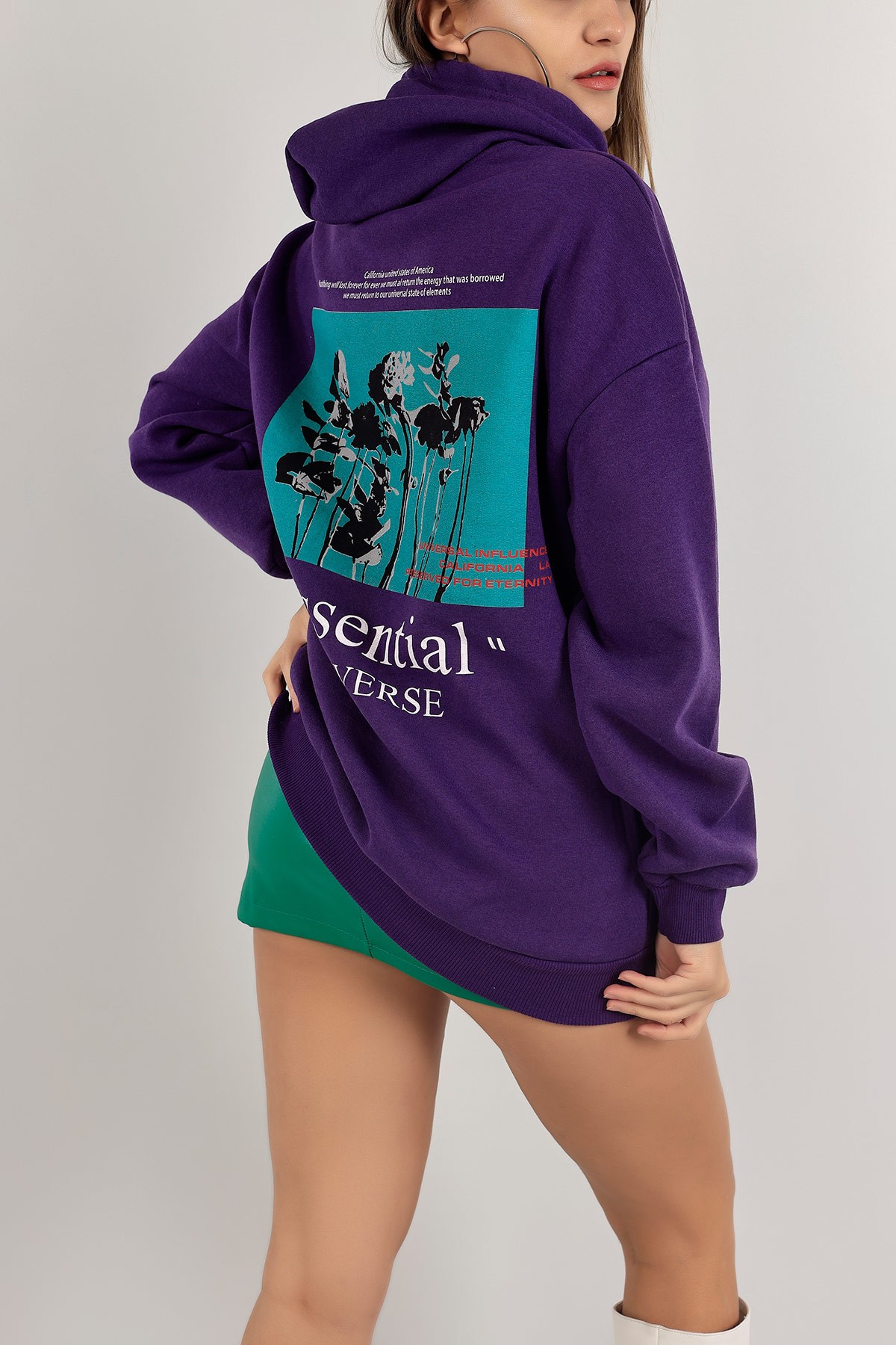 Mor İçi Şardonlu Kapüşonlu Bayan Sweat 138923