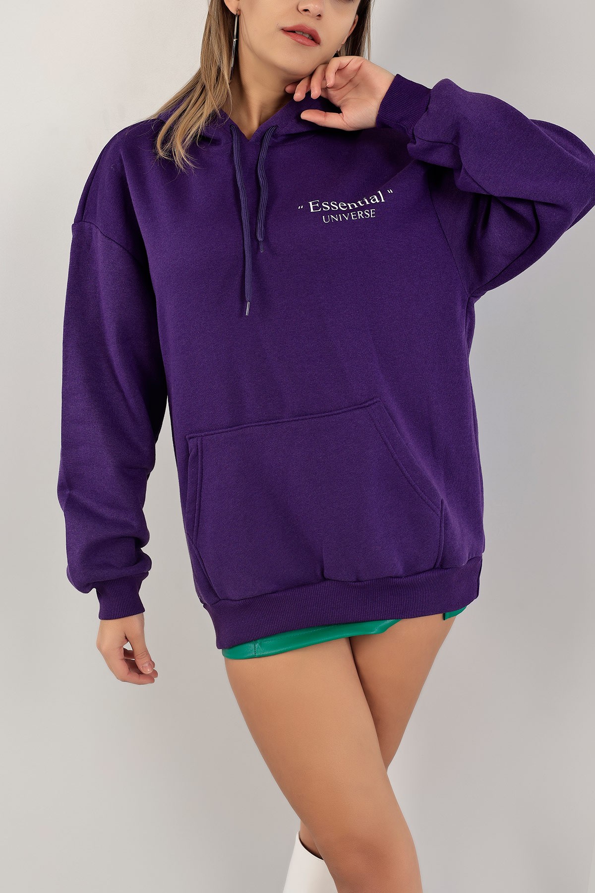 Mor İçi Şardonlu Kapüşonlu Bayan Sweat 138923