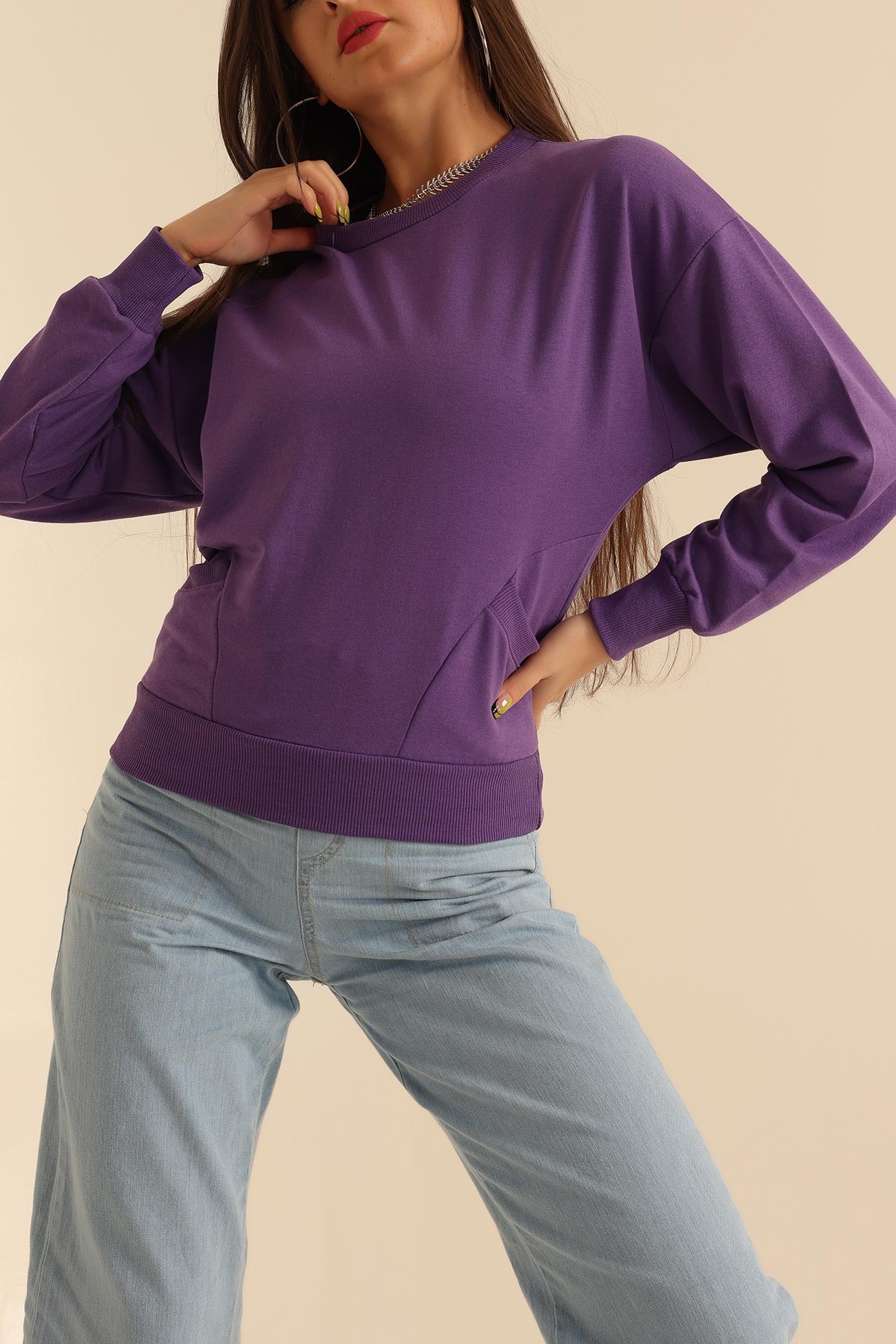 Mor İki İp Oversize Sweat 199713