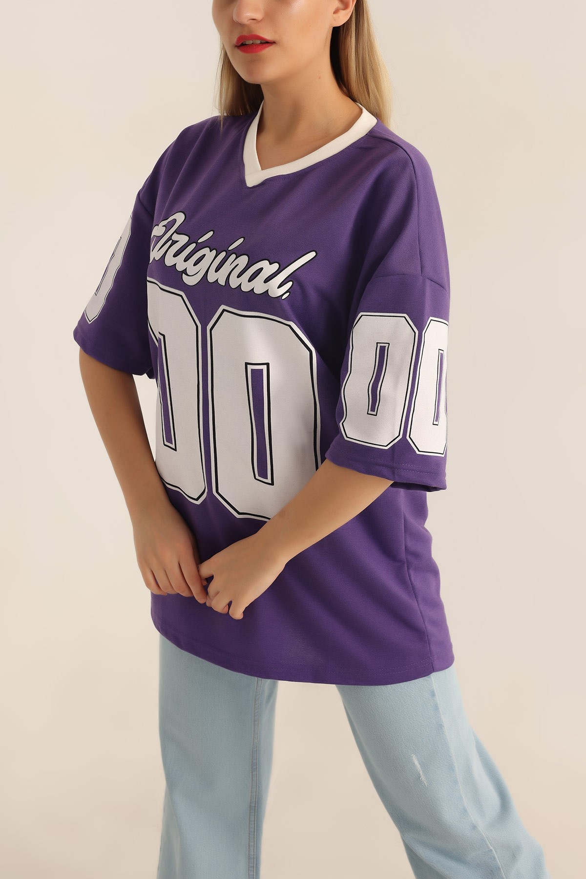 Mor İki İp Oversize Tişört 184774