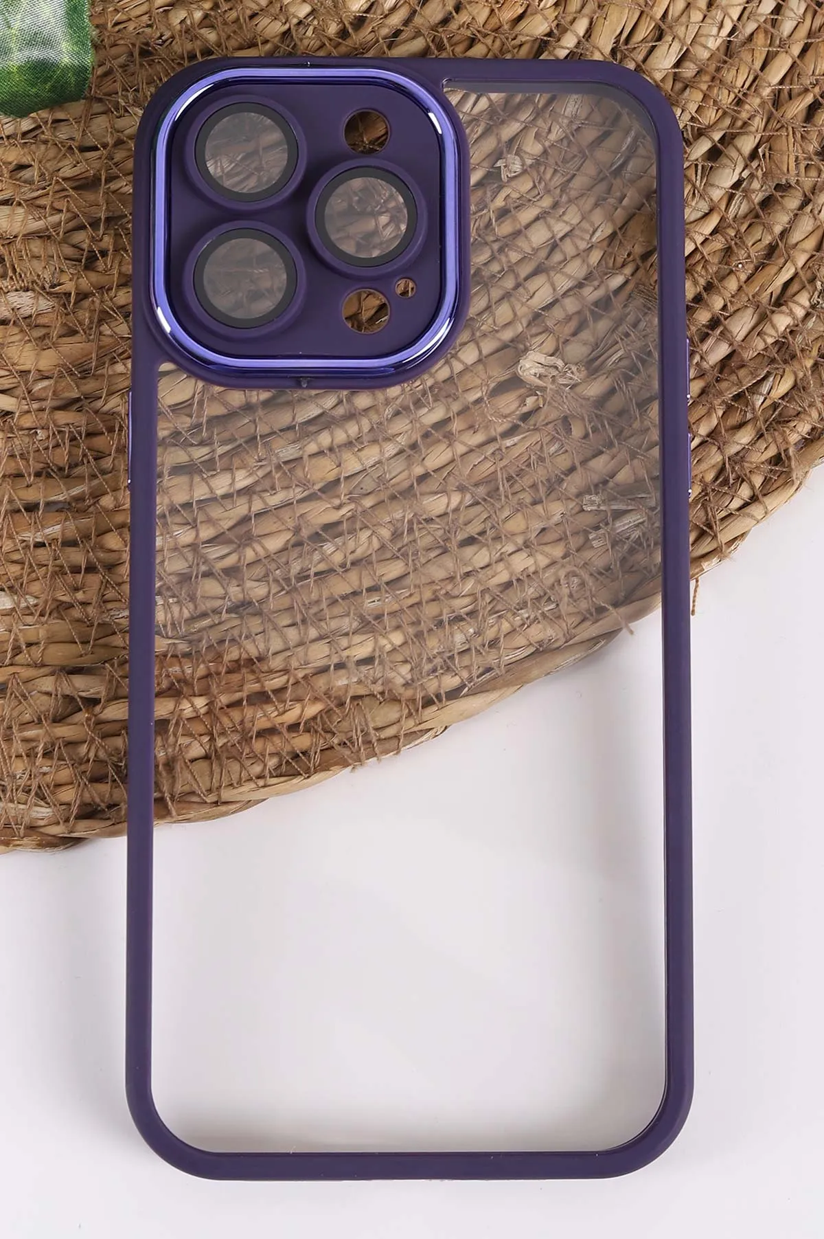 Mor İphone 14 Pro Max Uyumlu Şeffaf Kamera Korumalı Sert Silikon Telefon Kılıfı 437557