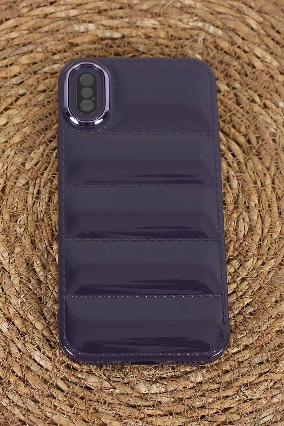 Mor iPhone XS Uyumlu Puffy Serisi Kamera Korumalı Silikon Telefon Kılıfı 403998