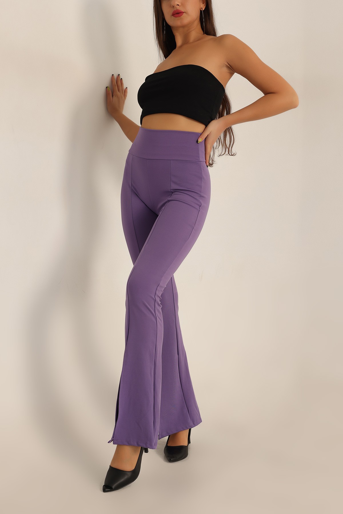 Mor İspanyol Paça YIrtmaçlı Bayan Pantalon 198827