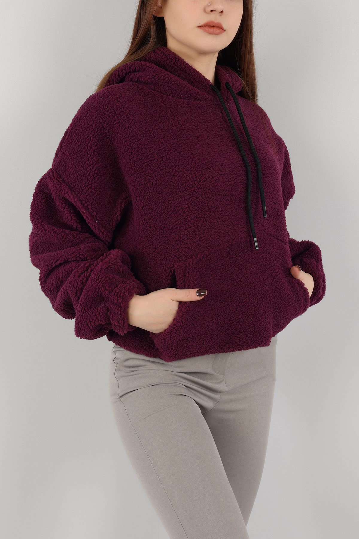 Mor Kapüşonlu Cepli Yumoş Sweat 151238