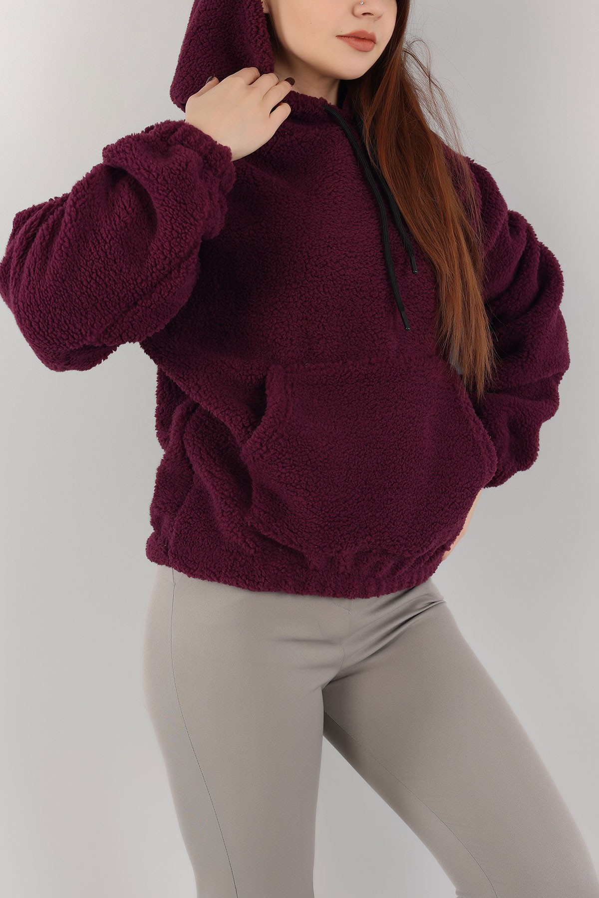Mor Kapüşonlu Cepli Yumoş Sweat 151238