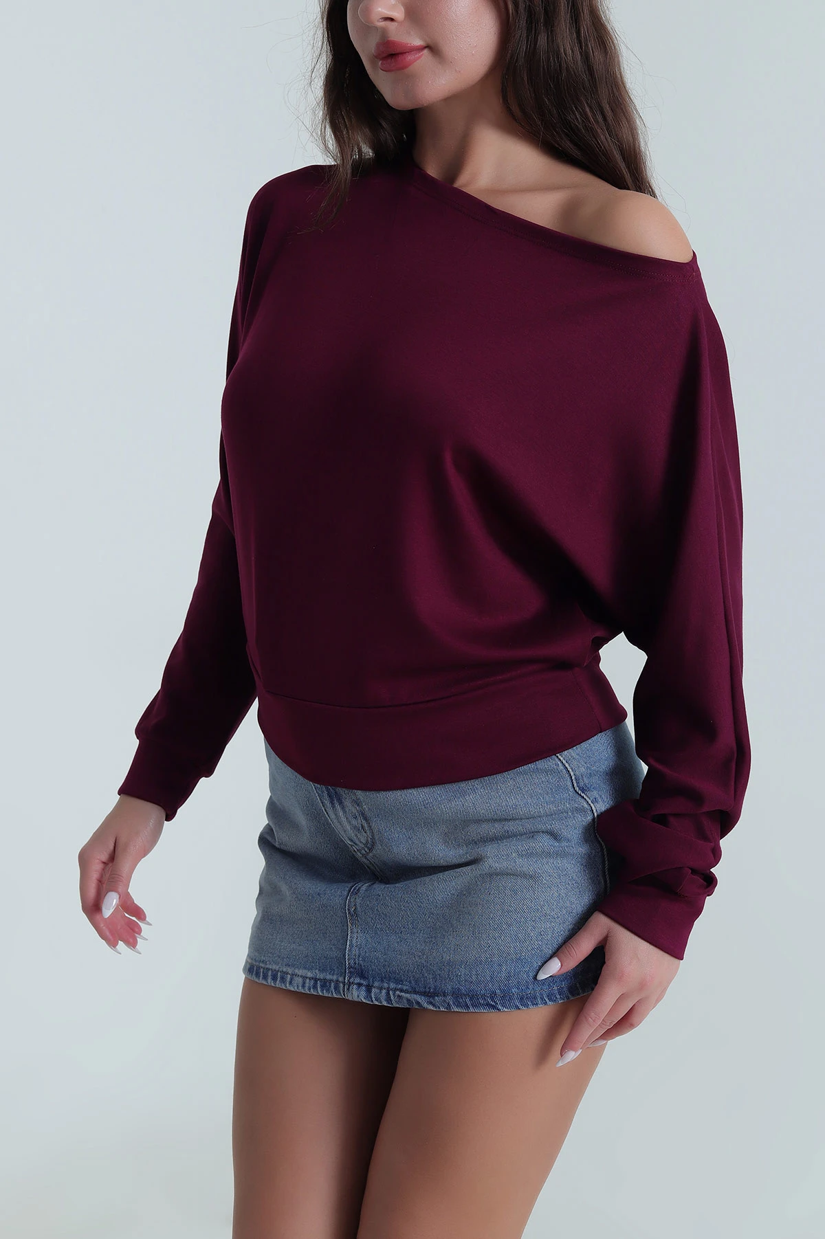 Mor Kayık Yaka Modal Kadın Bluz 484698
