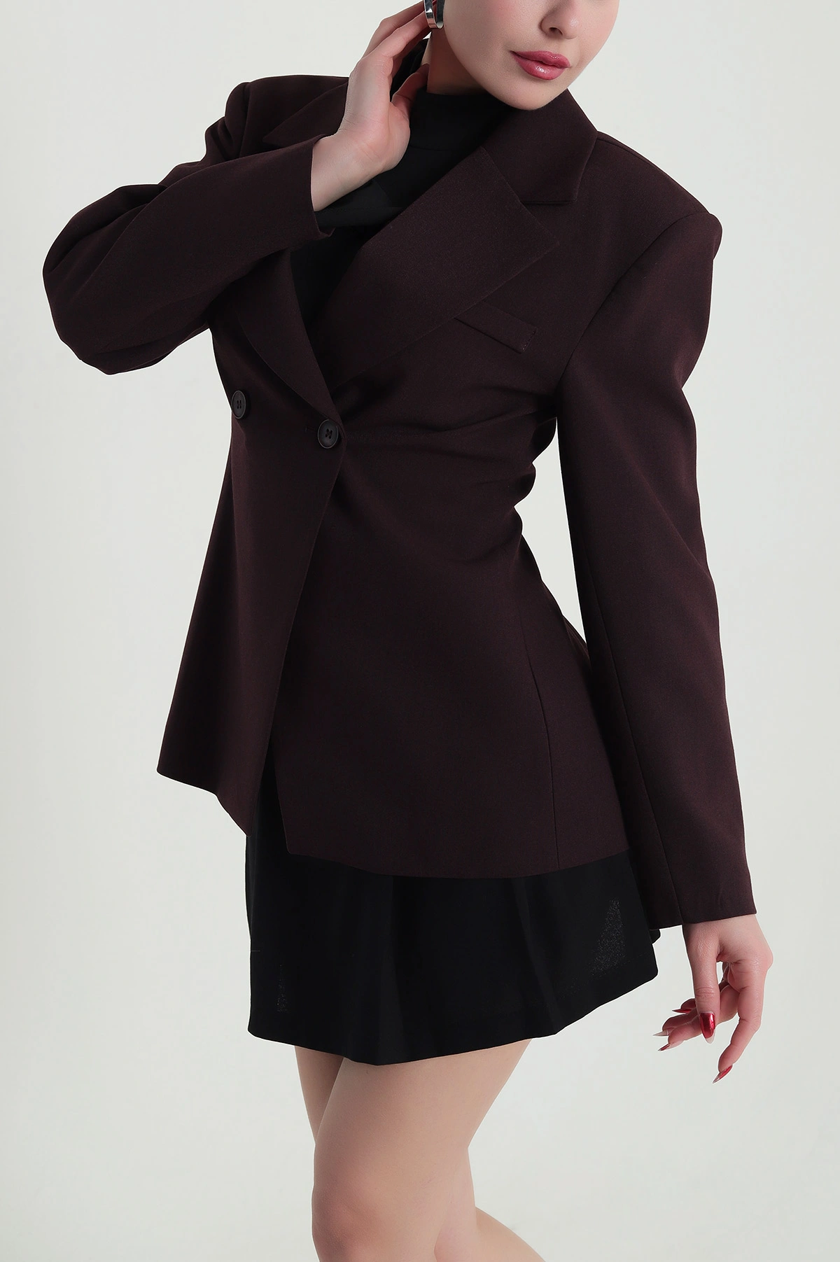 Mor Kruvaze Yaka Blazer Kadın Poliviskon Ceket 425255