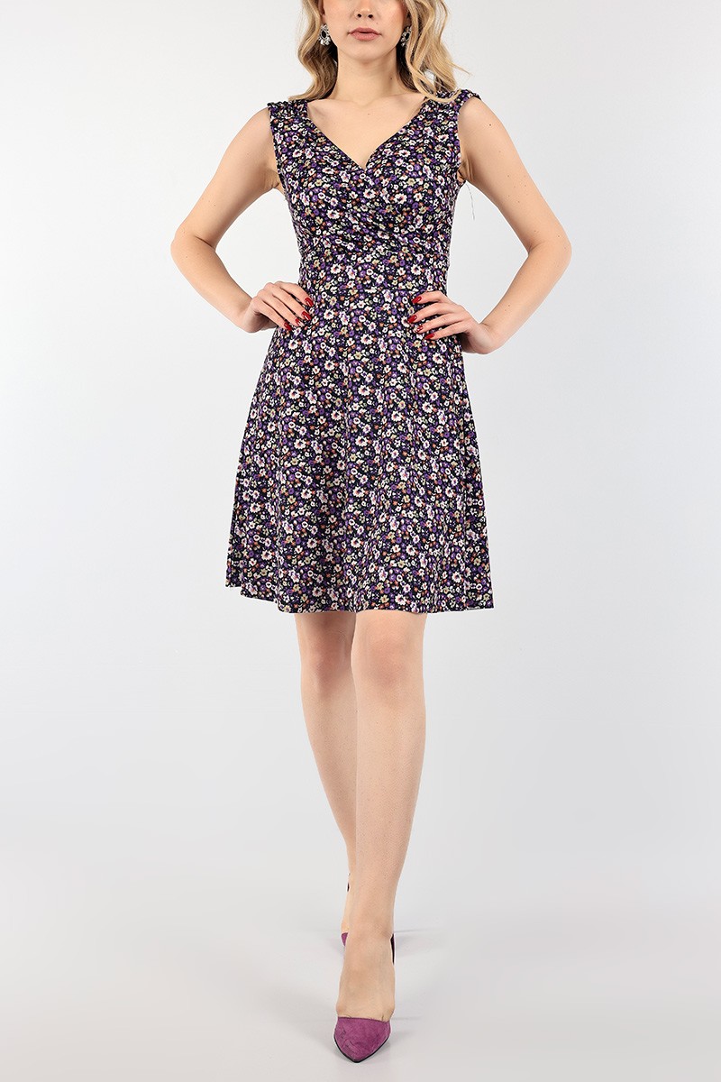 Mor Kruvaze Yaka Crep Abiye 95070
