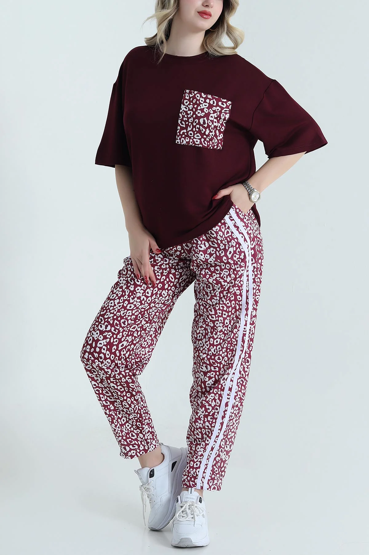 Mor Leopar Desenli Oysho Kadın İkili Takım 472180