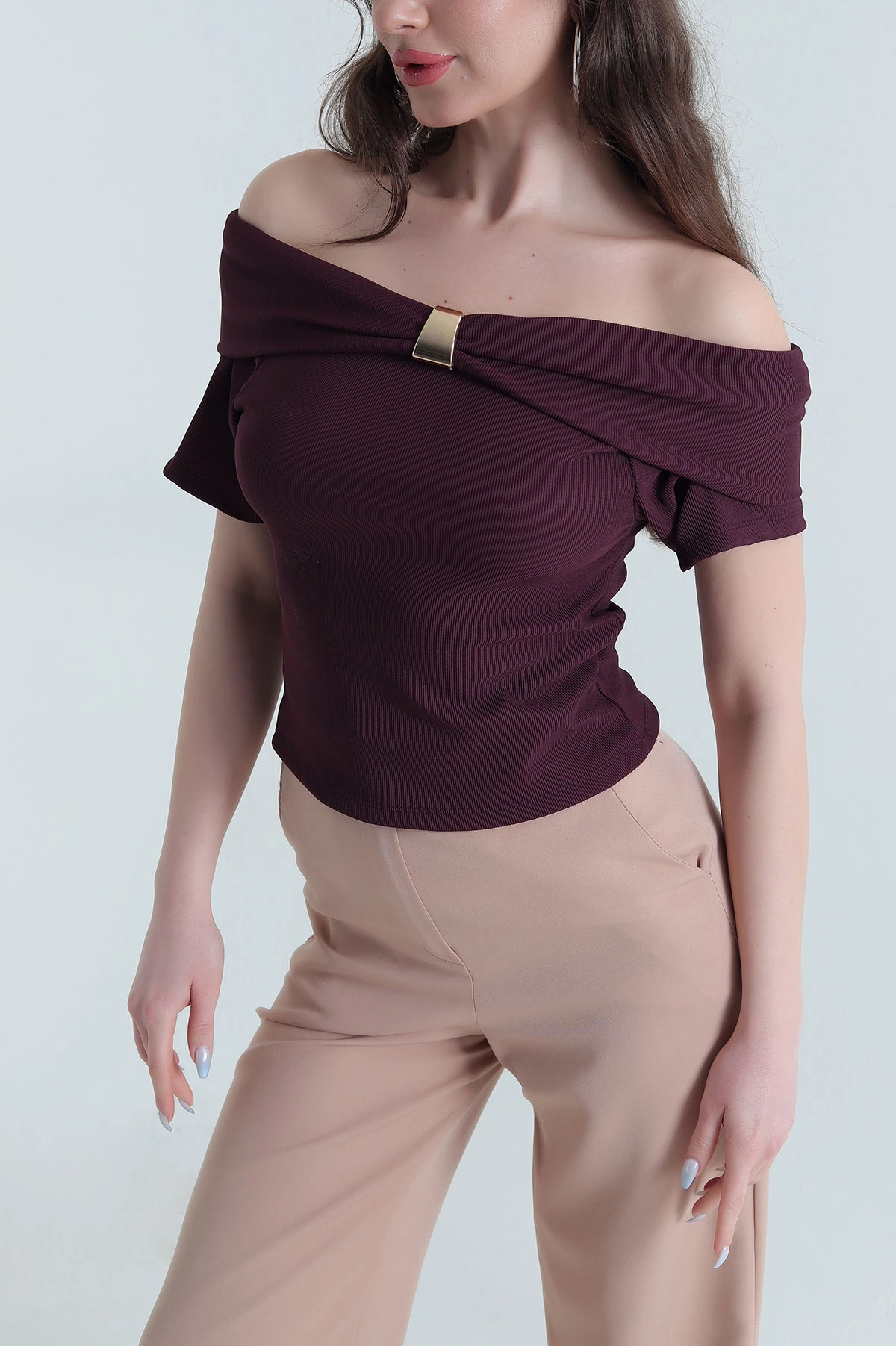 Mor Madonna Yaka Ottoman Kadın Bluz 448789
