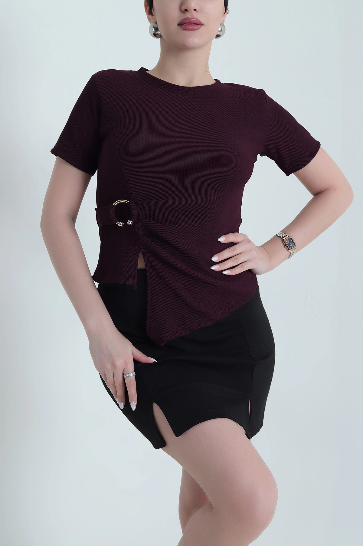 Mor Ottoman Likralı Kadın Bluz 443147
