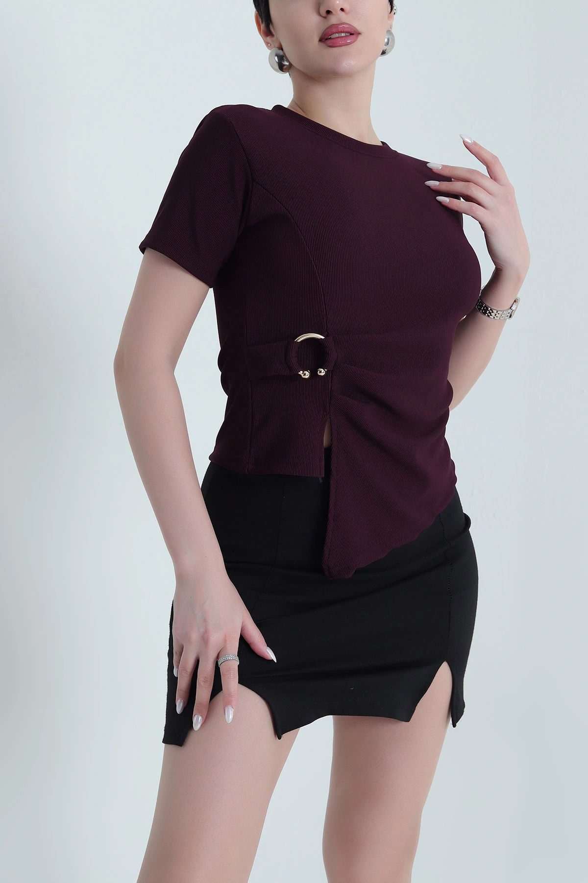 Mor Ottoman Likralı Kadın Bluz 443147