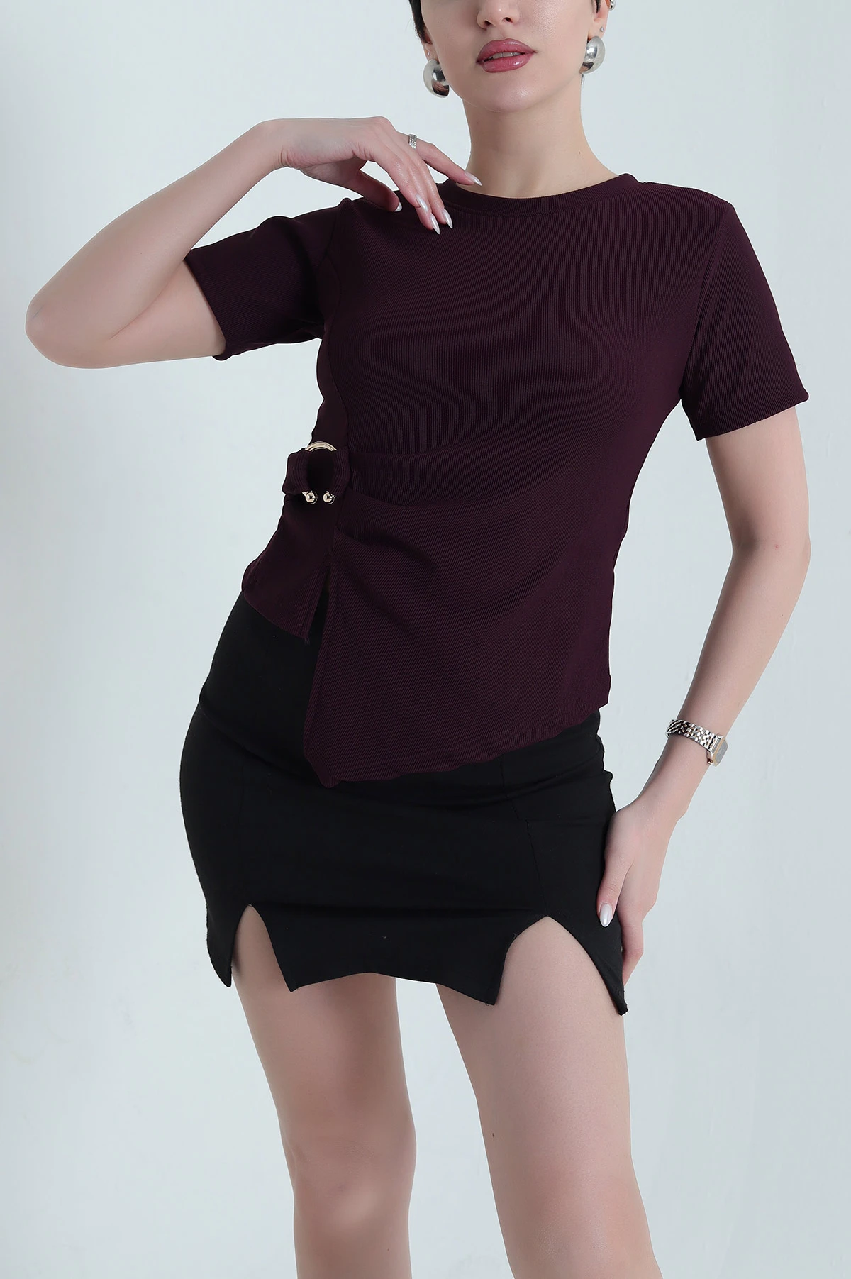 Mor Ottoman Likralı Kadın Bluz 443147