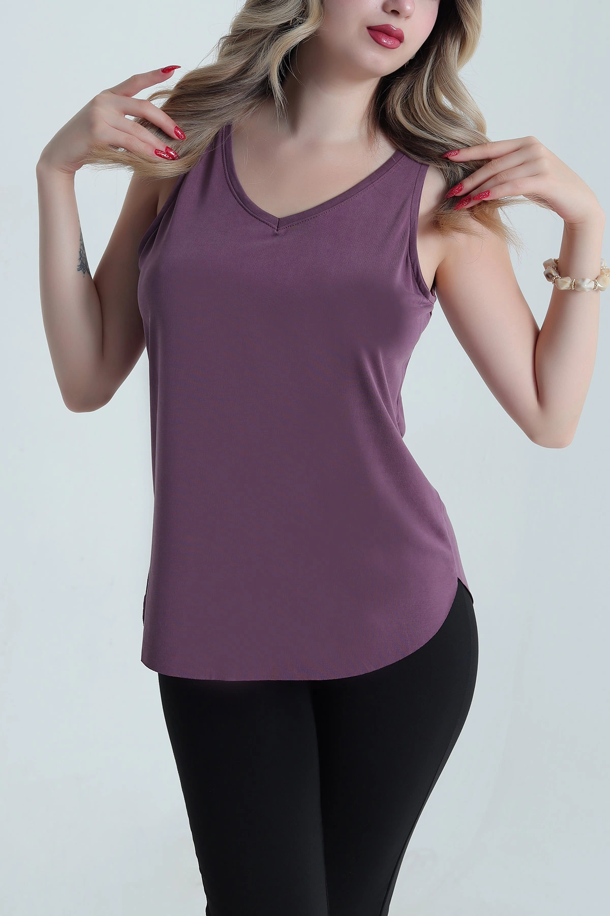 Mor Oval Kesim Modal Kadın Atlet 482081