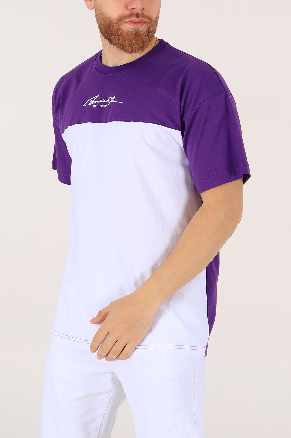 Mor Oversize Baskılı Erkek Tişört 171990