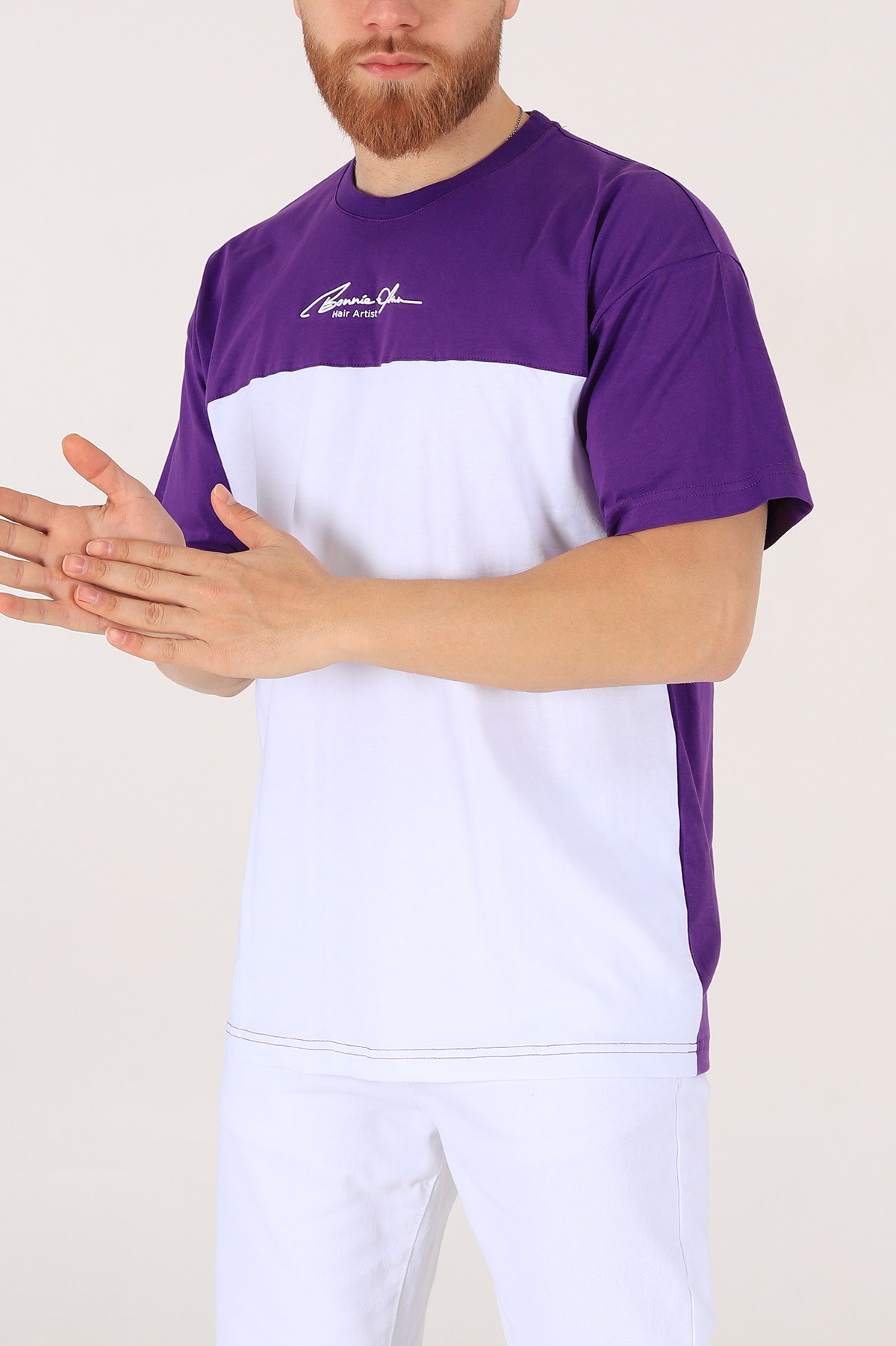 Mor Oversize Baskılı Erkek Tişört 171990