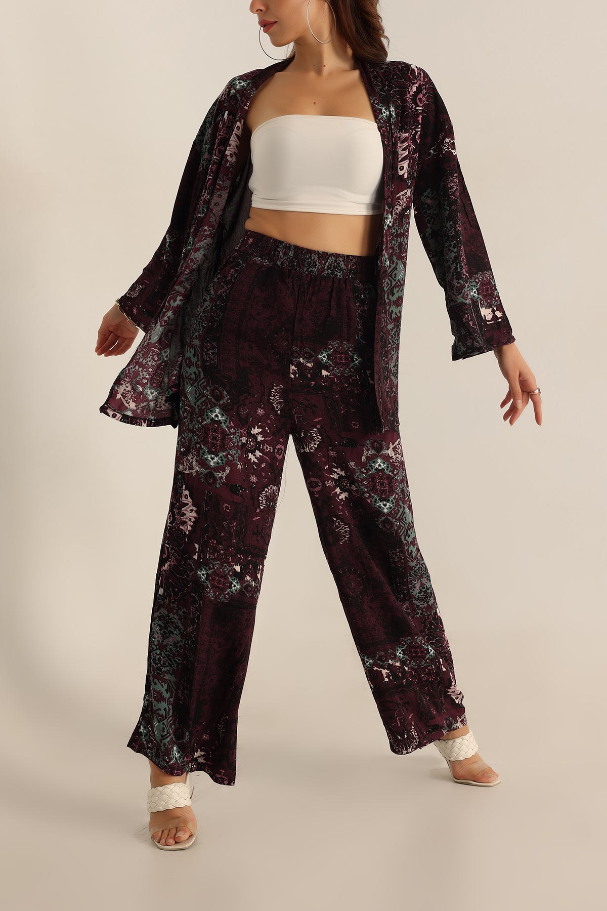 Mor Pantolon Kimono Dokuma İkili Takım 196947