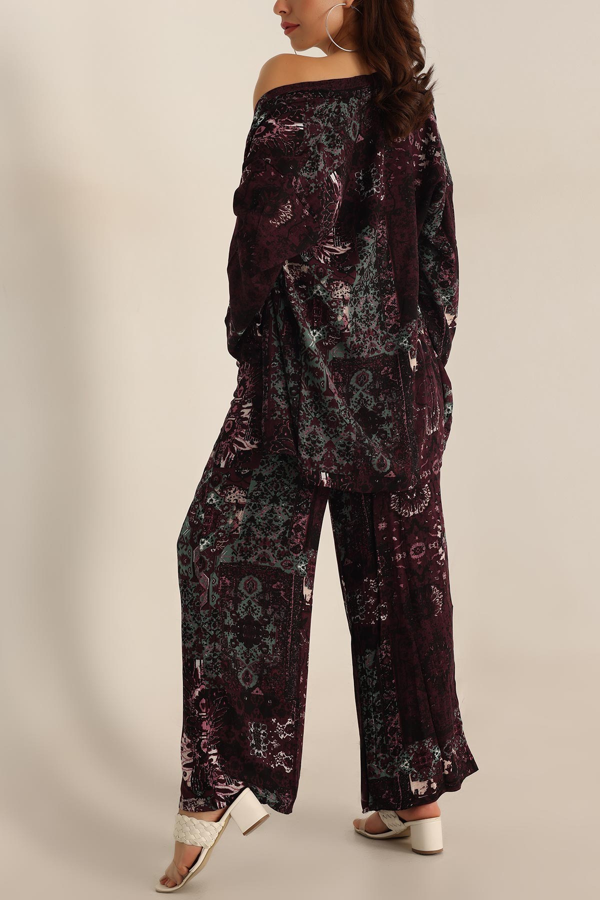 Mor Pantolon Kimono Dokuma İkili Takım 196947