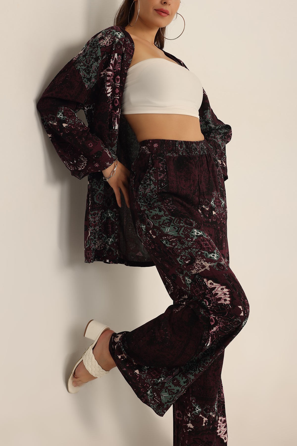 Mor Pantolon Kimono Dokuma İkili Takım 196947