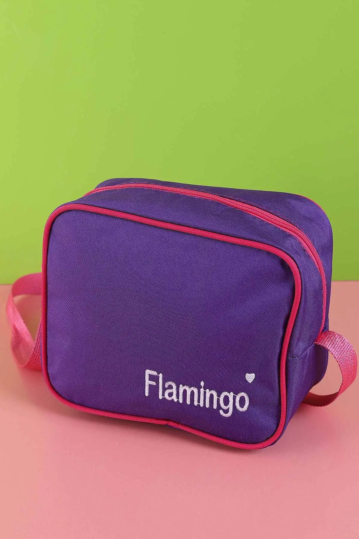 Mor Peluş Flamingo Kabartma Desenli Beslenme Çantalı İkili Sırt Çantası Seti 288992