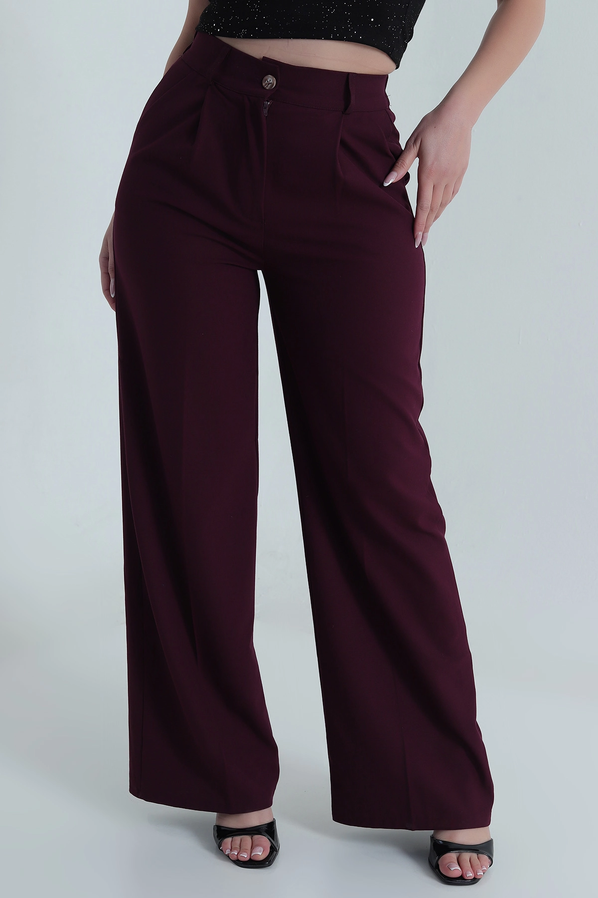 Mor Pileli Cepli Double Kadın Pantolon 486955