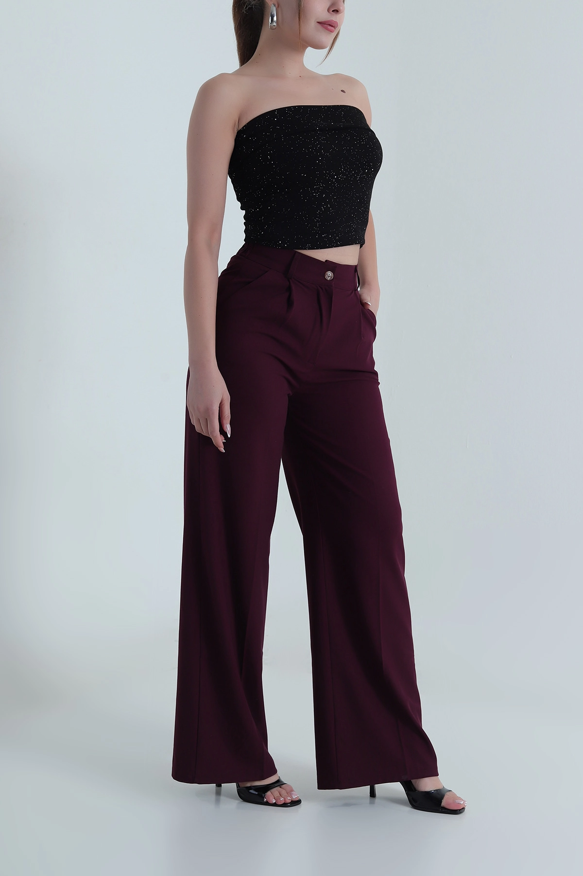 Mor Pileli Cepli Double Kadın Pantolon 486955