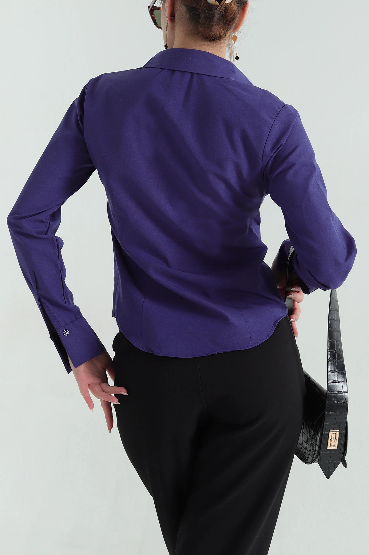 Mor Poplin Kumaş Kadın Gömlek 355808