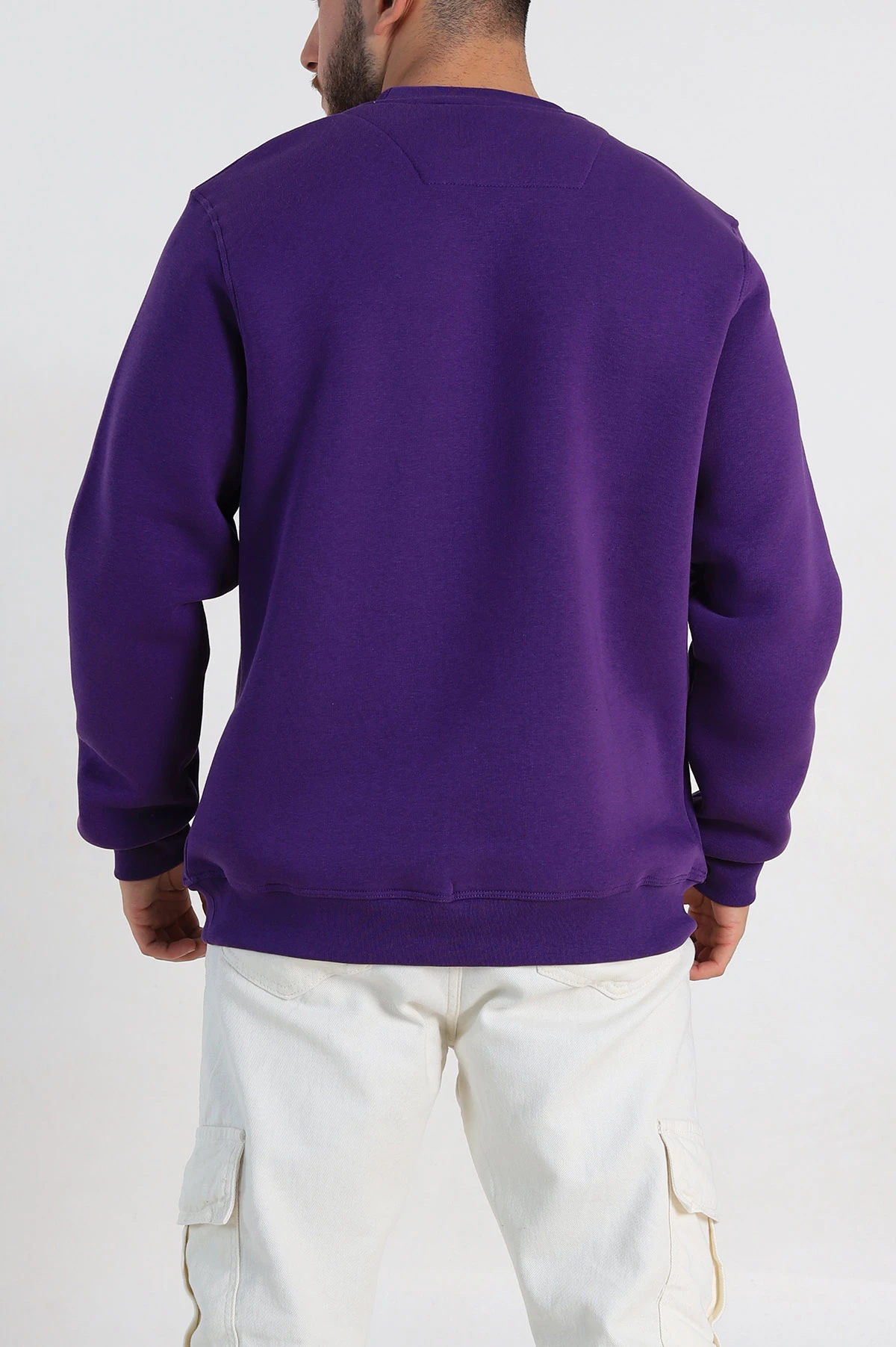 Mor Relaxed Fit Üç İp Şardonlu Yazı Detaylı Erkek Sweatshirt 310486